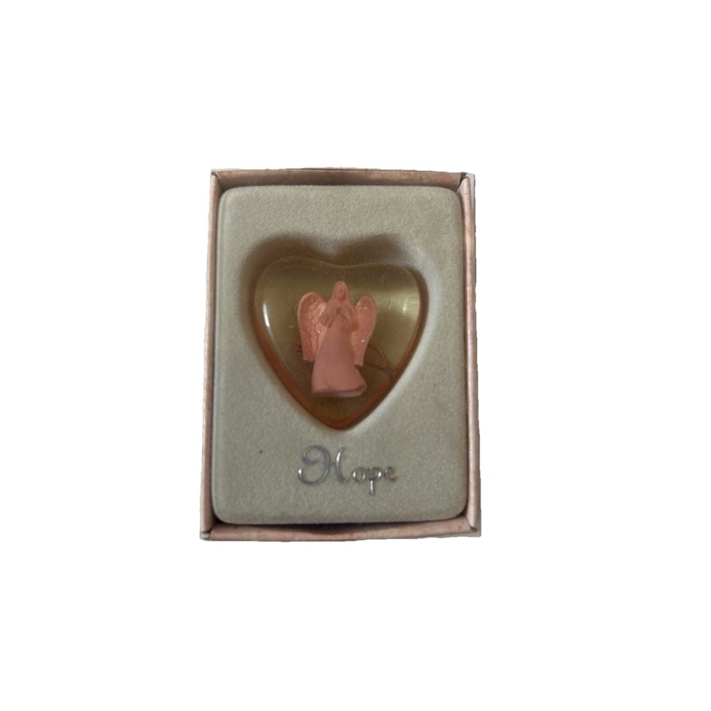 Vintage Russ Berrie Hope Angel Heart Clear Resin Pocket Stone‎ Charm Gift